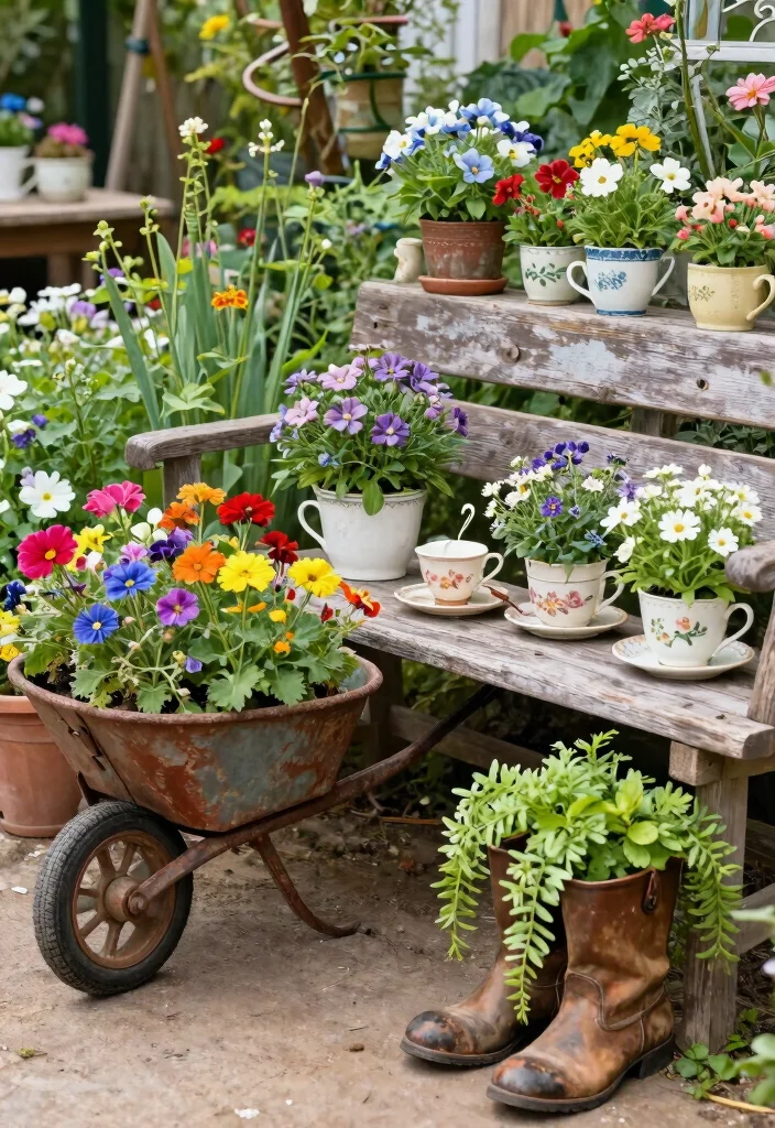 11 Refreshing Spring Outdoor Planter Ideas for New Blooms 2. Repurposed Containers 0
