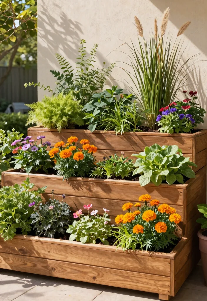 11 Refreshing Spring Outdoor Planter Ideas for New Blooms 4. Tiered Planter Boxes 0