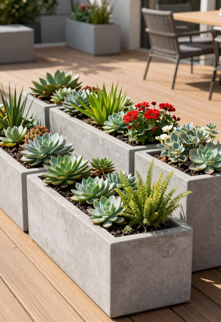 11 Refreshing Spring Outdoor Planter Ideas for New Blooms 7. Minimalist Concrete Planters 0