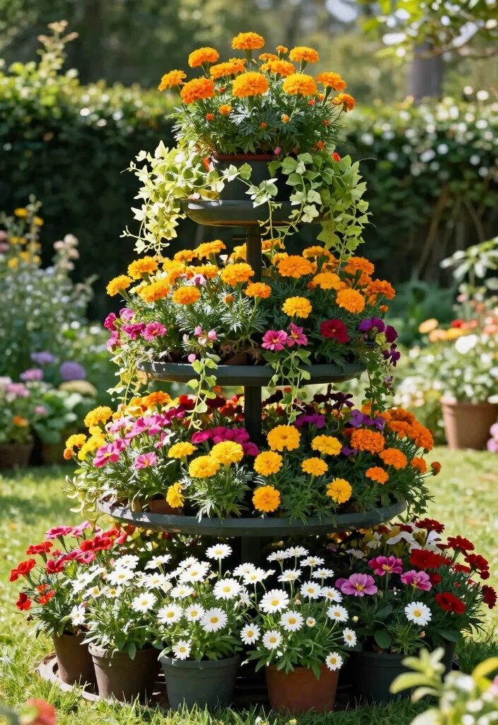 11 Refreshing Spring Outdoor Planter Ideas for New Blooms 9. Flower Tower Planters 0