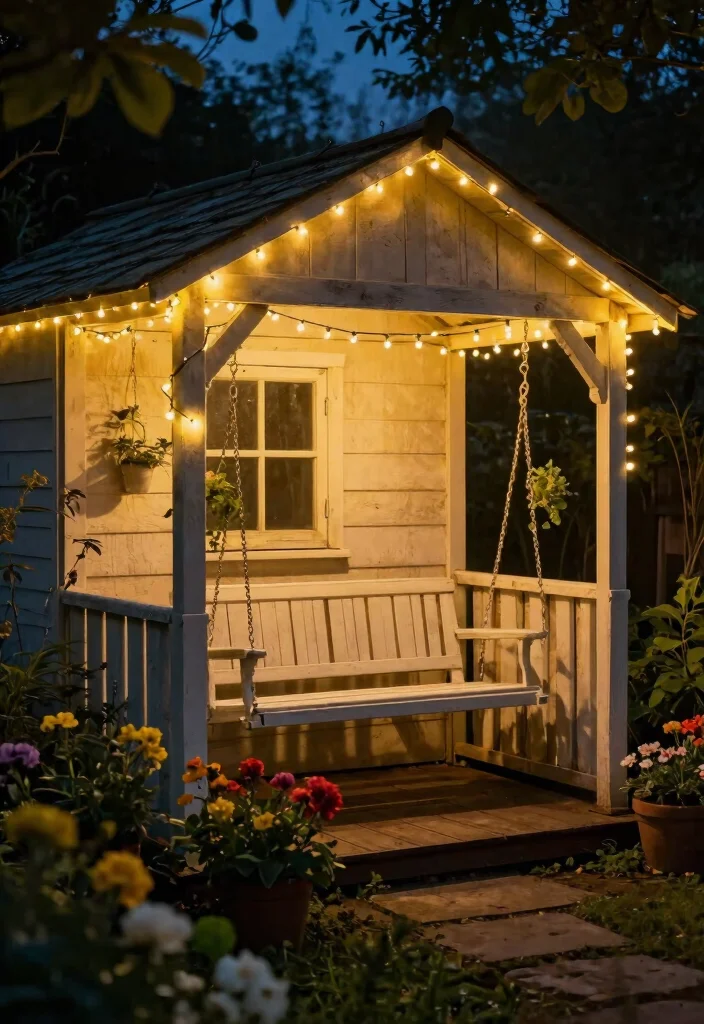 11 Romantic Shabby Chic Garden Shed Ideas for Your Yard 5. Whimsical Fairy Lights 0