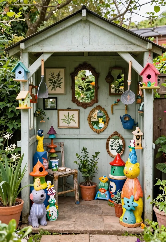 11 Romantic Shabby Chic Garden Shed Ideas for Your Yard 6. Garden Art and Decor 0
