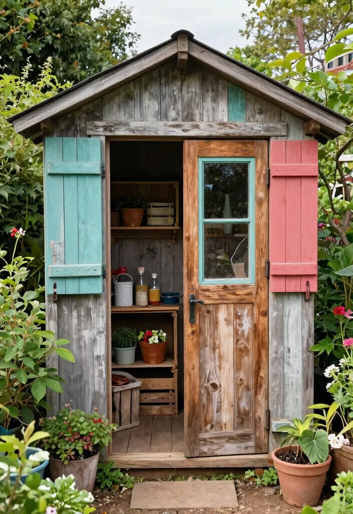 11 Romantic Shabby Chic Garden Shed Ideas for Your Yard 7. Upcycled Charm 0