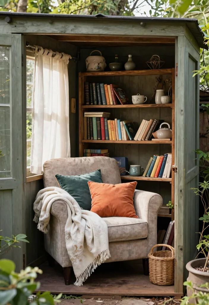 11 Romantic Shabby Chic Garden Shed Ideas for Your Yard 9. Cozy Reading Nook 0