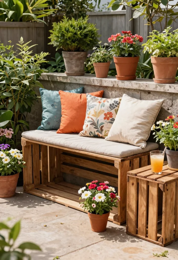 11 Rustic Crate Plant Stand Ideas DIY Projects 3. Crate Bench with Planters 0