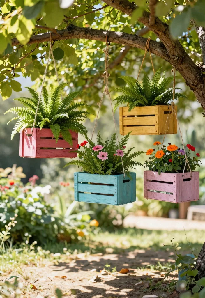 11 Rustic Crate Plant Stand Ideas DIY Projects 4. Hanging Crate Displays 0