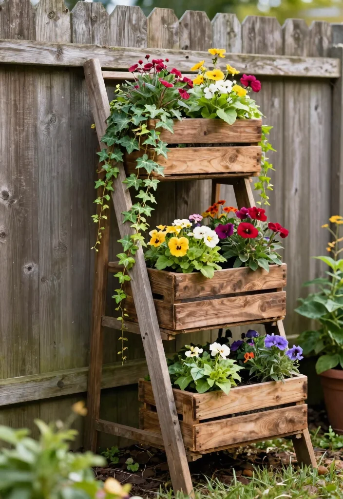 11 Rustic Crate Plant Stand Ideas DIY Projects 5. Crate Ladder Planter 0