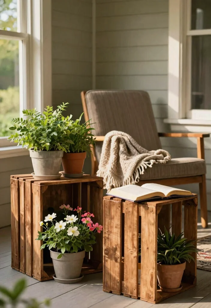 11 Rustic Crate Plant Stand Ideas DIY Projects 6. Rustic Crate Side Table with Plants 0