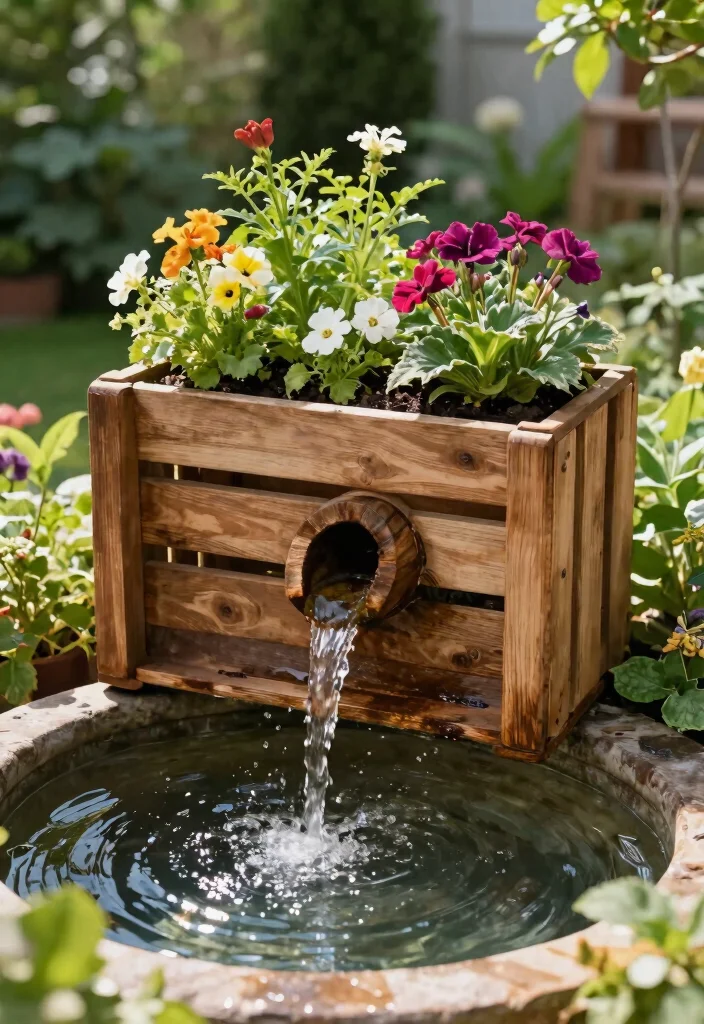 11 Rustic Crate Plant Stand Ideas DIY Projects 7. Crate Fountain Planter 0