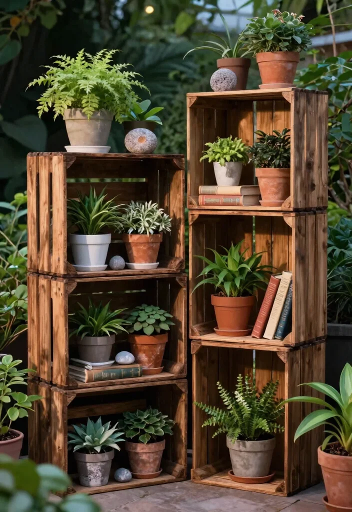 11 Rustic Crate Plant Stand Ideas DIY Projects 8. Vintage Crate Display Shelf 0