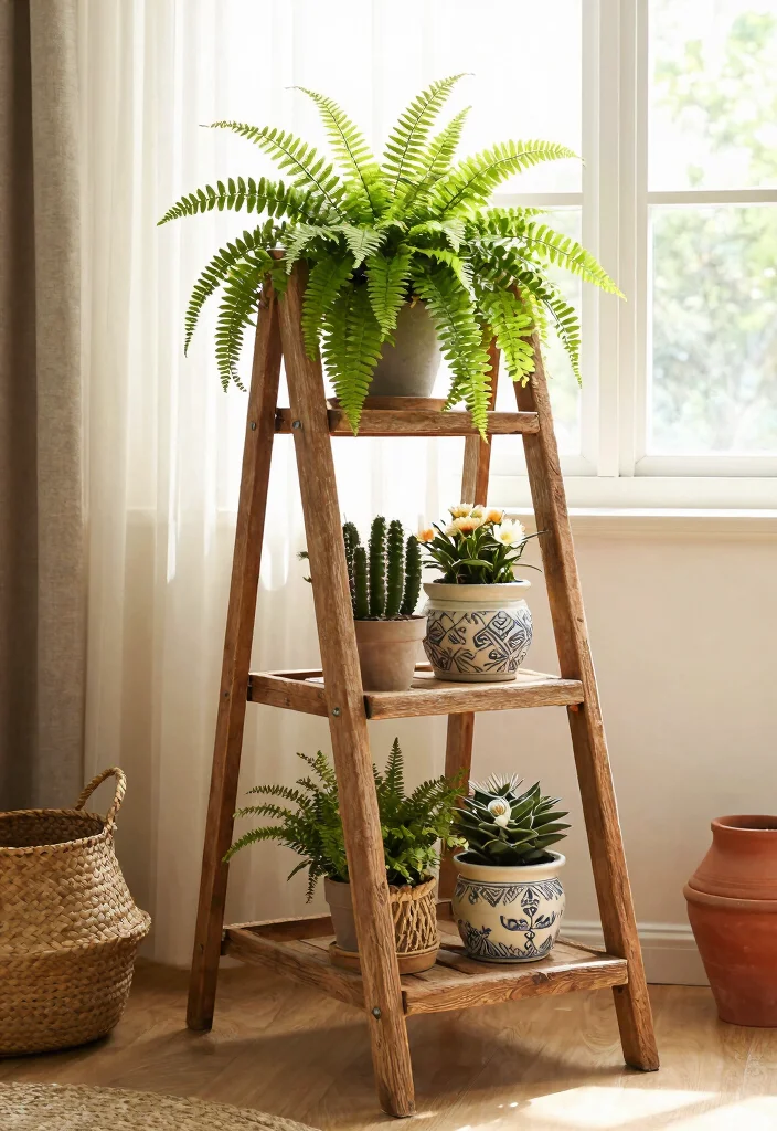 11 Smart Window Plant Stand Ideas for Sunlight Lovers 1. Tiered Ladder Stand for Maximum Exposure 0