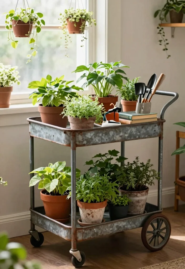 11 Smart Window Plant Stand Ideas for Sunlight Lovers 6. Vintage Cart for Mobile Gardening 0