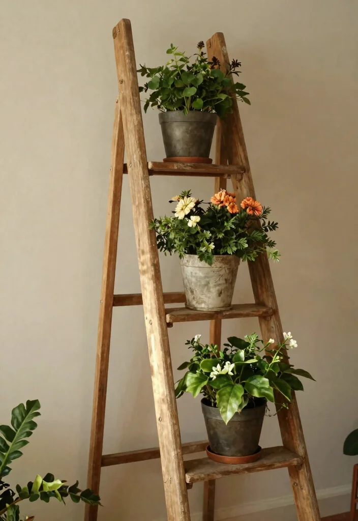 11 Space Saving Corner Plant Stand Ideas Tight Spots 2. Ladder Plant Stand for Rustic Charm 0