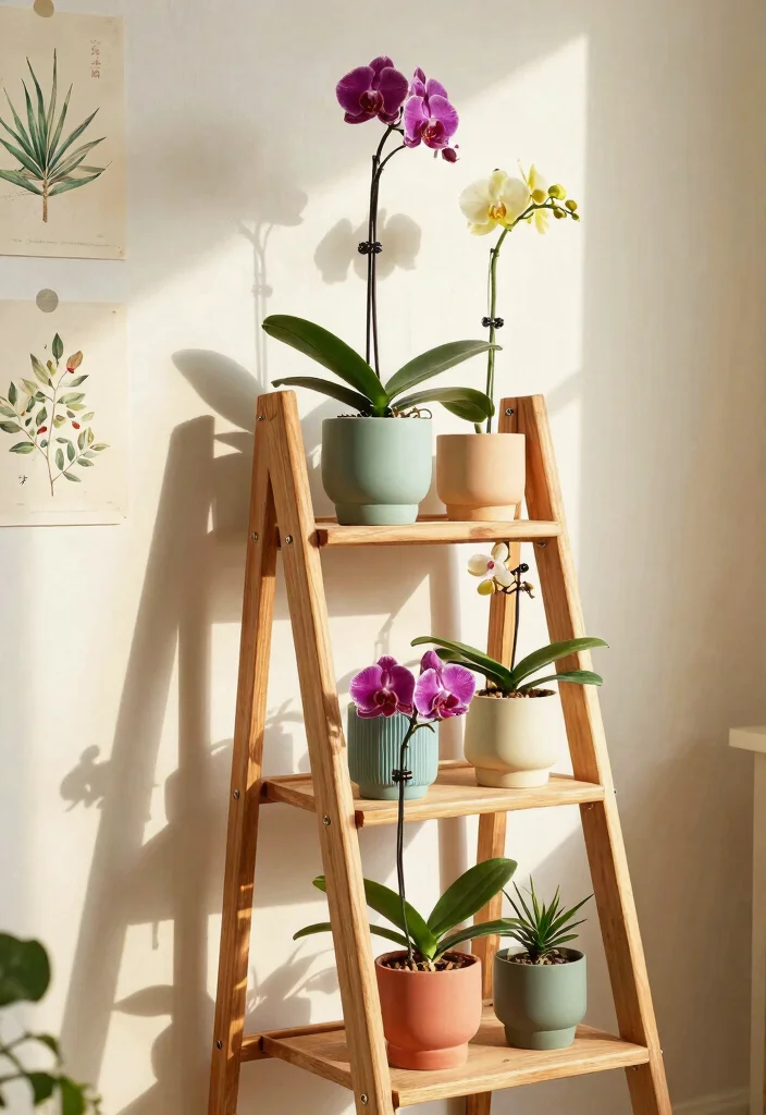11 Special Orchid Plant Stand Ideas Pro Tips 1. The Elegant Ladder Stand 0