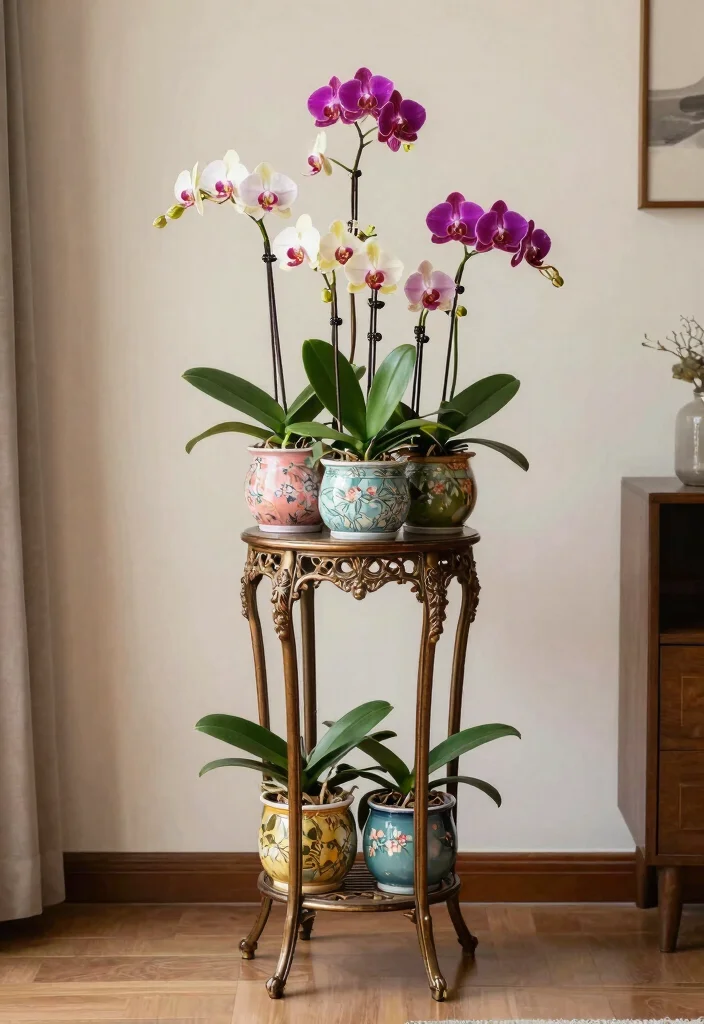 11 Special Orchid Plant Stand Ideas Pro Tips 10. Vintage Stands for Retro Charm 0