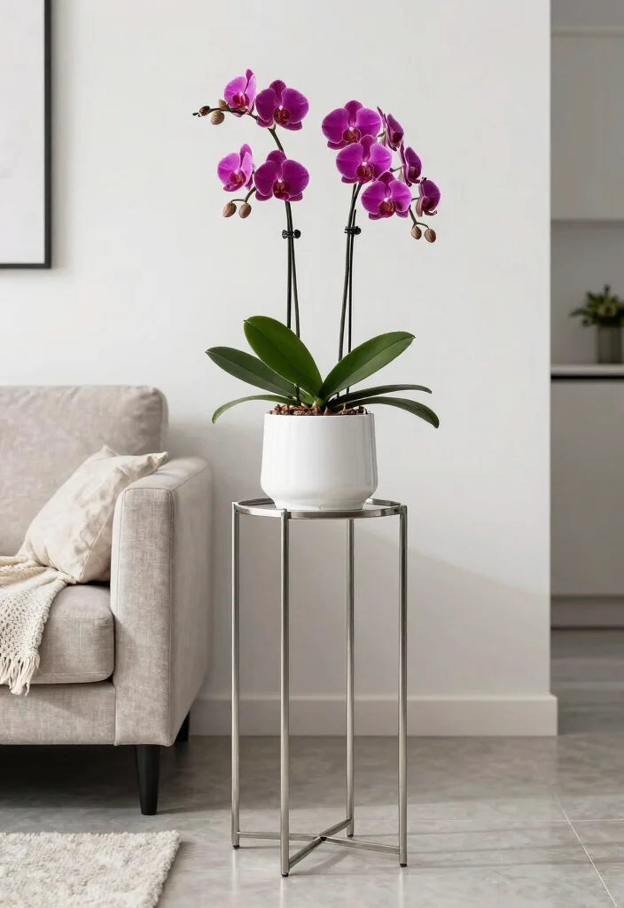 11 Special Orchid Plant Stand Ideas Pro Tips 6. Minimalist Metal Frames 0