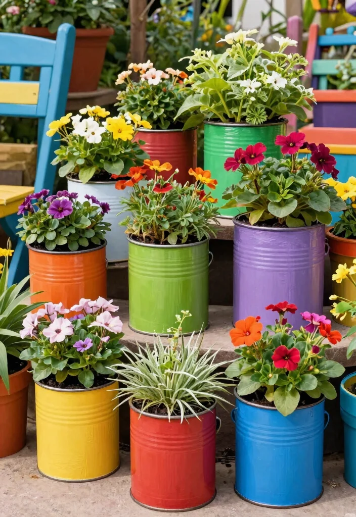 11 Stylish Planter Pot Ideas for Outdoor Inspiration 6. Paint Cans to Planters 0