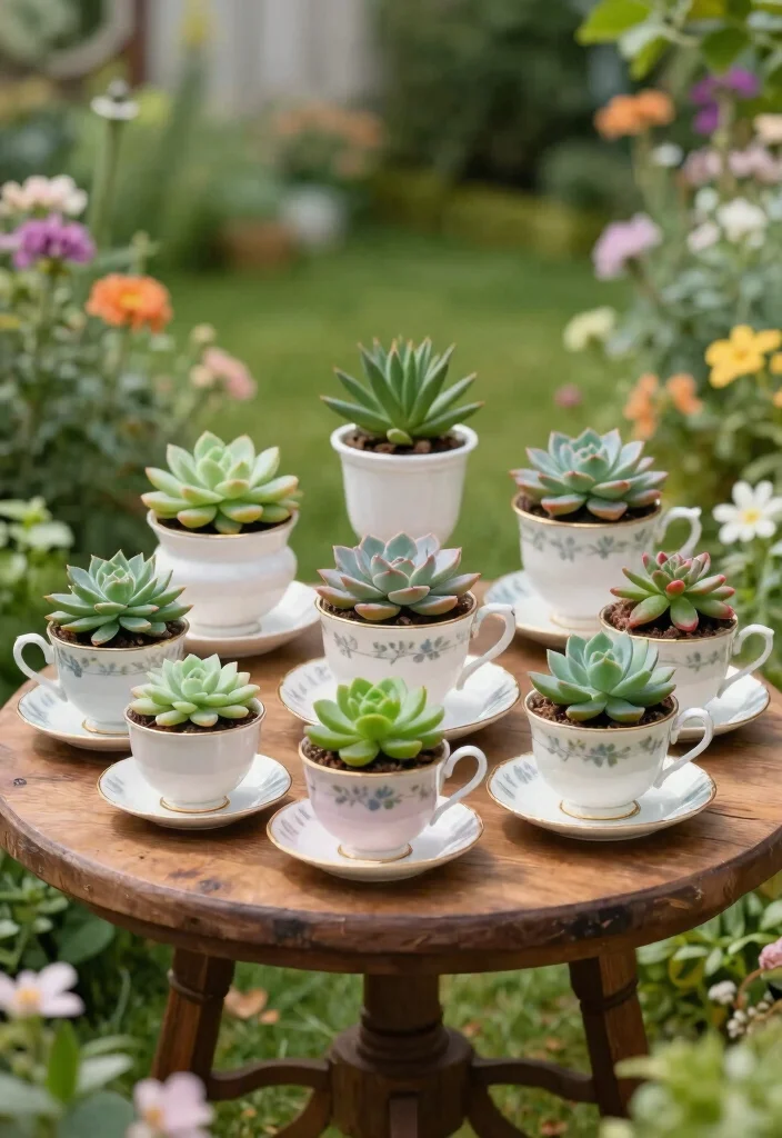 11 Stylish Planter Pot Ideas for Outdoor Inspiration 8. Vintage Tea Cups as Planters 0
