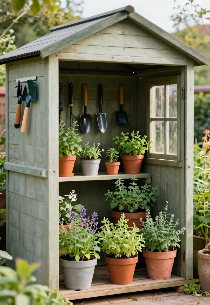 11 Timeless Rustic Garden Shed Ideas for a Farmhouse Vibe 3. Herb and Tool Combo Shed 0