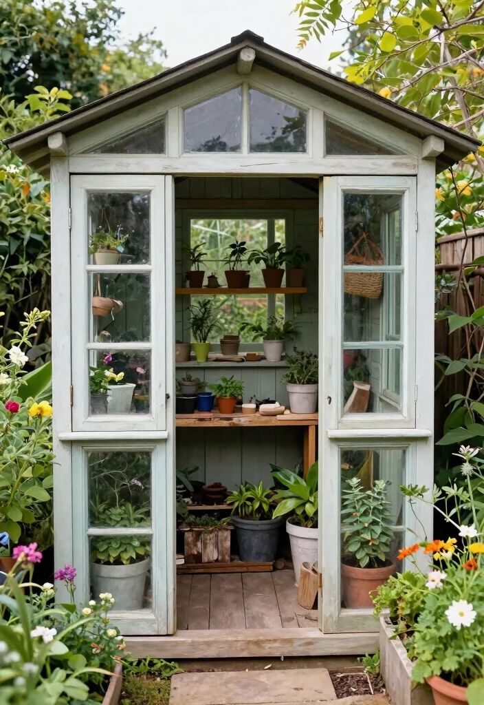 11 Timeless Rustic Garden Shed Ideas for a Farmhouse Vibe 8. The Upcycled Window Shed 0