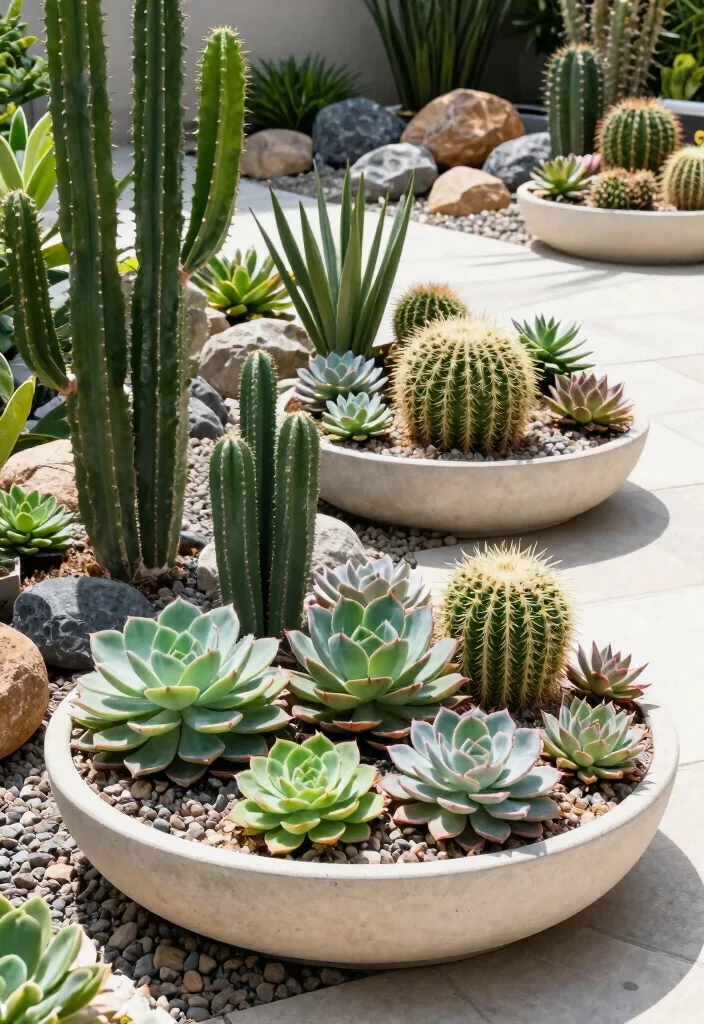 11 Vibrant Flower Planter Ideas for Full Sun Survival 6. Succulent Cactus Displays 0