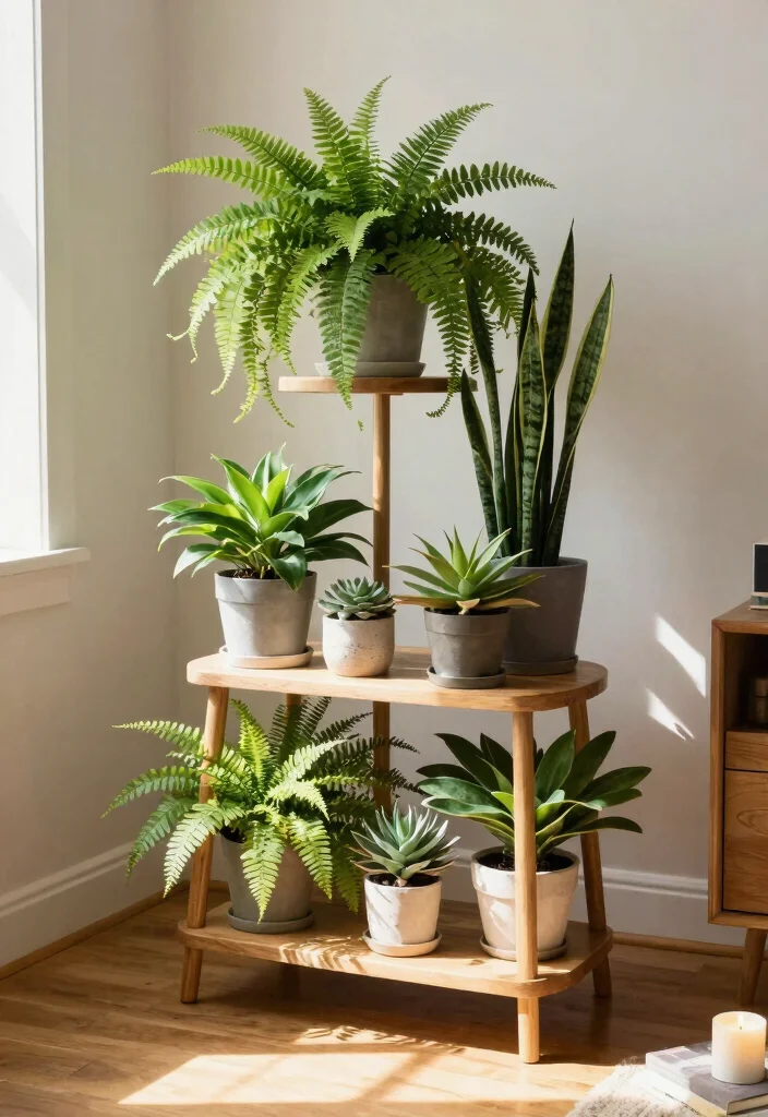 13 Beautiful Inside Plant Stand Ideas for Any Room 1. Multi Tiered Plant Stand 0