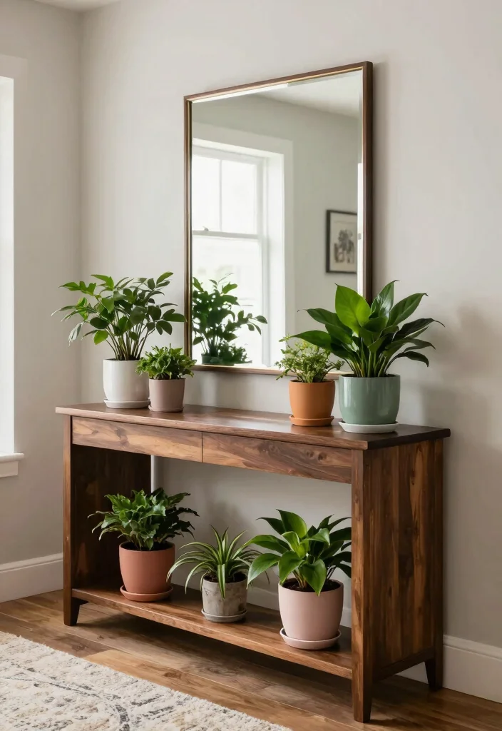 13 Beautiful Inside Plant Stand Ideas for Any Room 10. Stylish Console Table Plant Displays 0