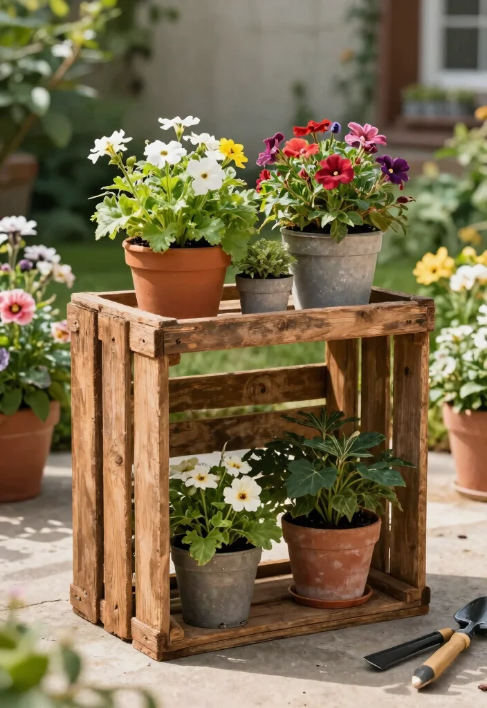 13 Beautiful Inside Plant Stand Ideas for Any Room 3. Rustic Wooden Crate Stands 0