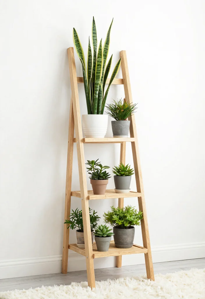13 Beautiful Inside Plant Stand Ideas for Any Room 4. Ladder Plant Stand 0