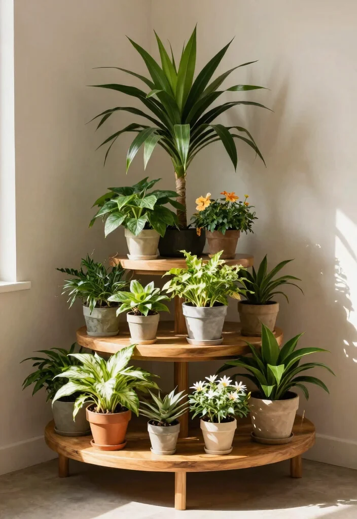 13 Beautiful Inside Plant Stand Ideas for Any Room 9. Tiered Plant Stands for Corner Spaces 0