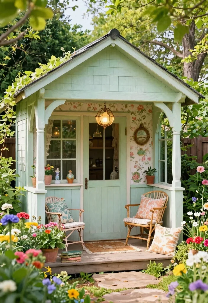 13 Dreamy She Shed Garden Ideas for a Private Sanctuary 1. Vintage Garden Cottage Retreat 0