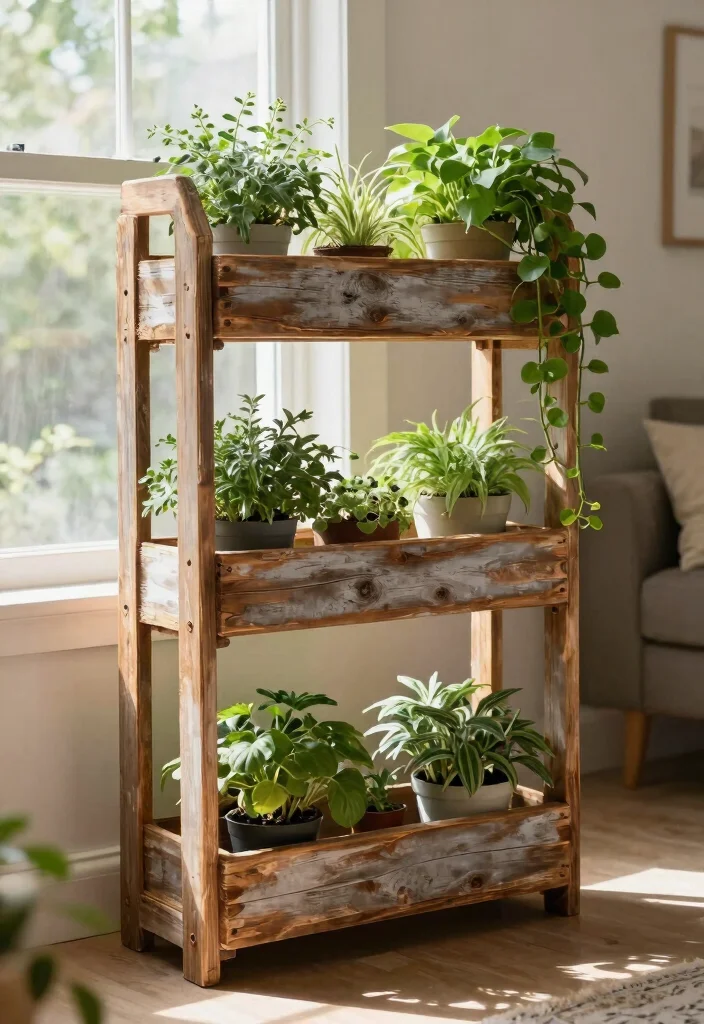 13 Easy Indoor Plant Stand Ideas DIY Wood Projects 13. Reclaimed Wood Plant Frame 0