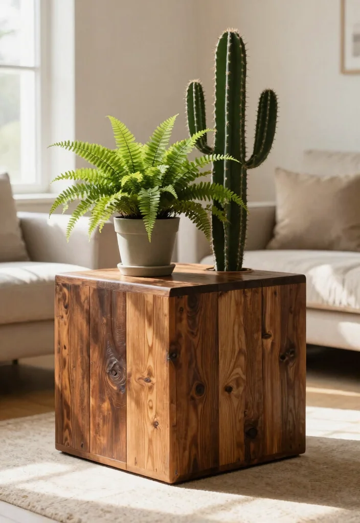 13 Easy Indoor Plant Stand Ideas DIY Wood Projects 2. Rustic Cube Plant Stand 0