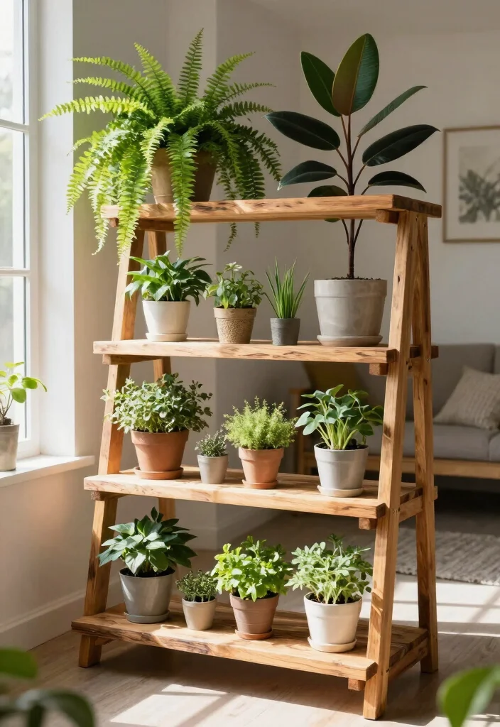 13 Easy Indoor Plant Stand Ideas DIY Wood Projects 3. Tiered Plant Shelf 0
