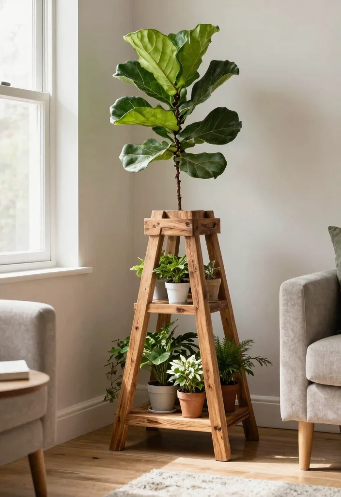 13 Easy Indoor Plant Stand Ideas DIY Wood Projects 6. Corner Plant Triangle 0