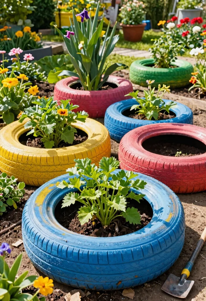 13 Efficient Raised Planter Ideas for Vegetable Gardens 4. Recycled Tire Planters 0