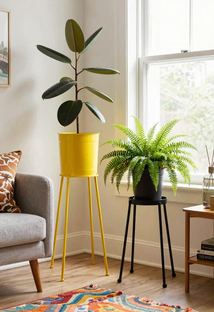 13 Most Stylish Plant Stand Inspiration for Your Pin 2. Retro Metal Magic 0