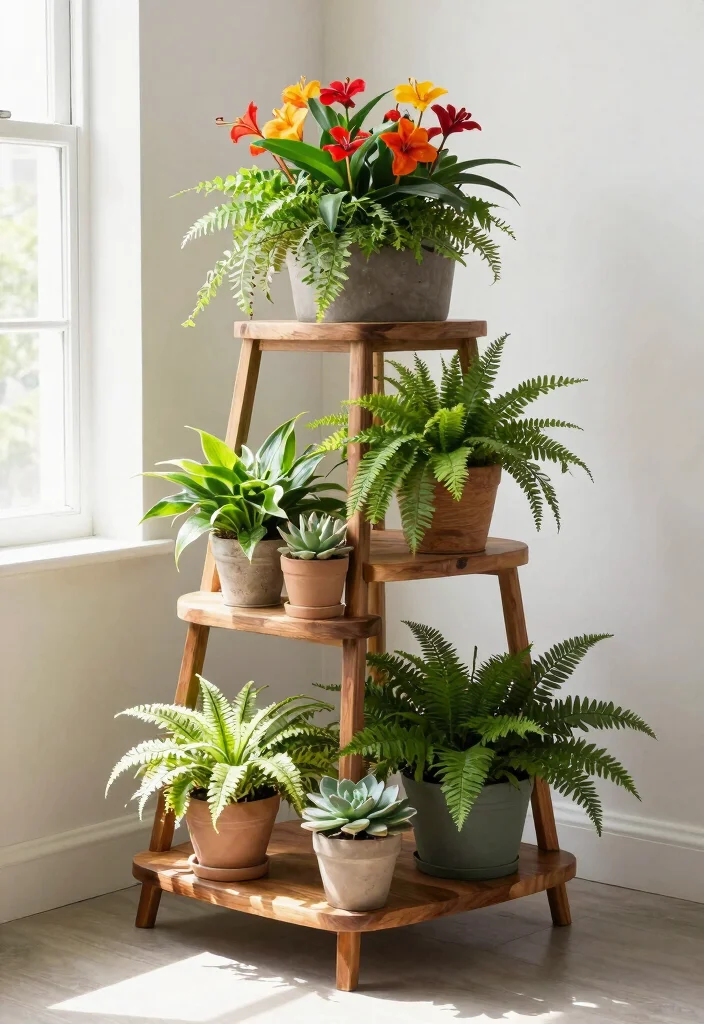 13 Most Stylish Plant Stand Inspiration for Your Pin 3. Multi Tiered Marvels 0
