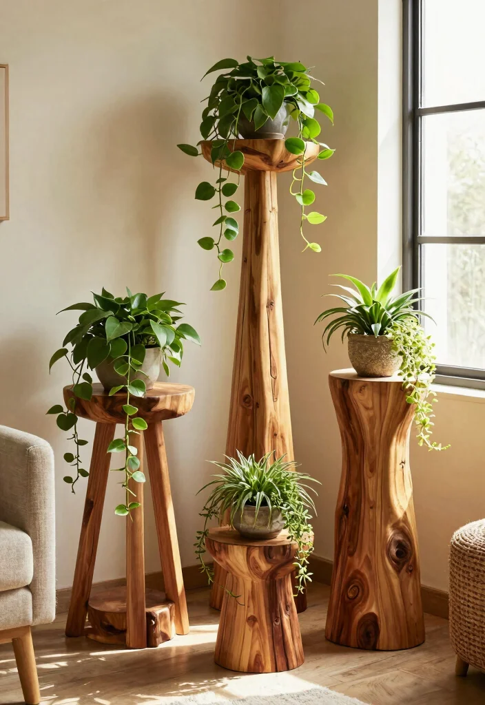13 Professional Plant Stand Design Ideas for Every Style 2. Rustic Wood Plant Stands 0