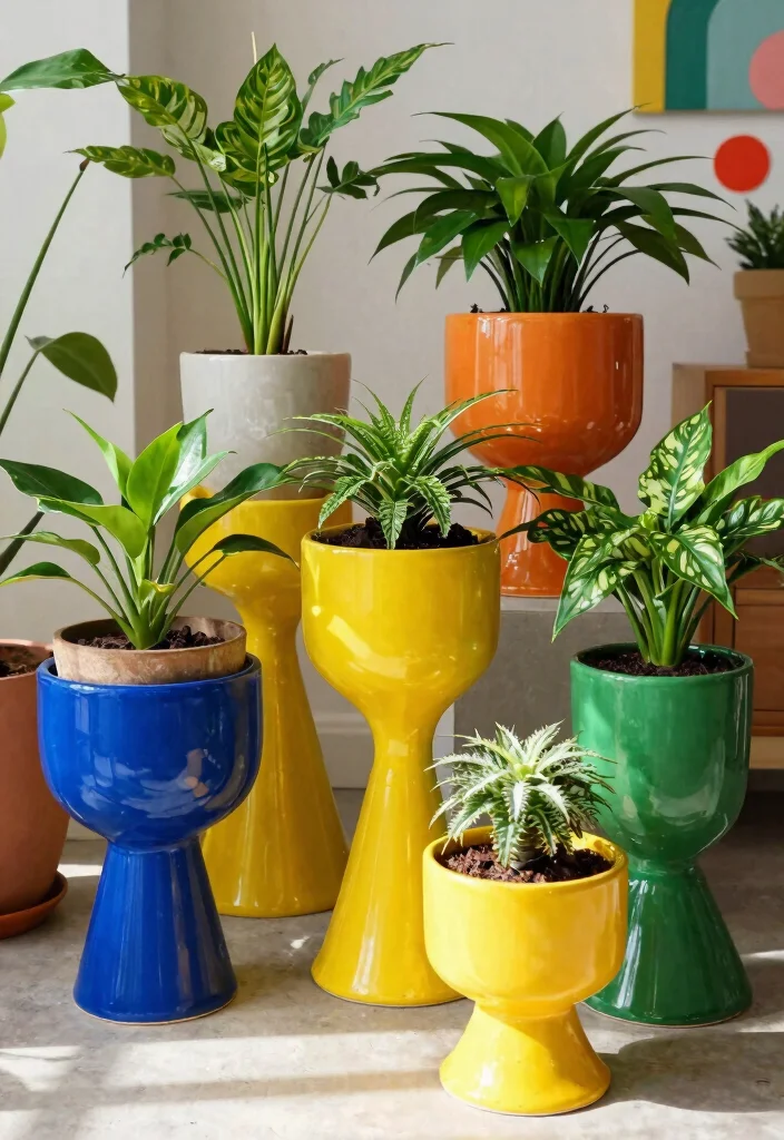 13 Professional Plant Stand Design Ideas for Every Style 9. Colorful Ceramic Plant Stands 0
