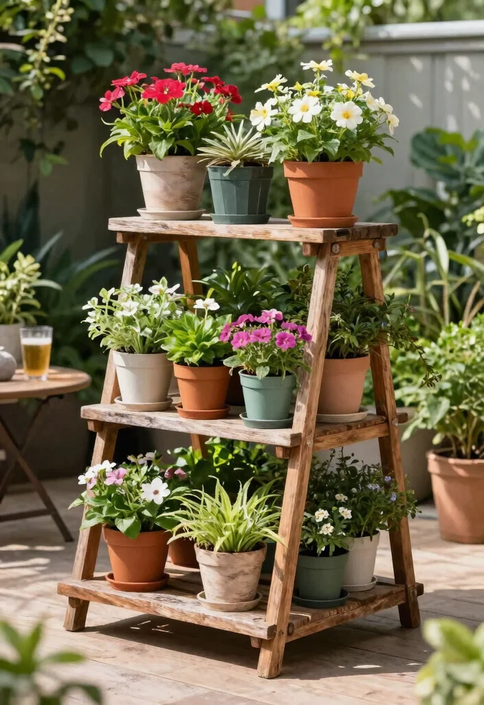 13 Sturdy Outdoor Plant Stand Ideas for Patios and Decks 2. Tiered Plant Stand 0