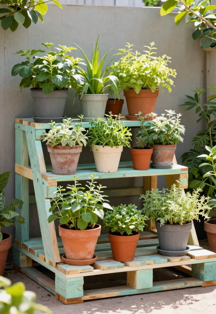 13 Sturdy Outdoor Plant Stand Ideas for Patios and Decks 4. Recycled Pallet Stand 0
