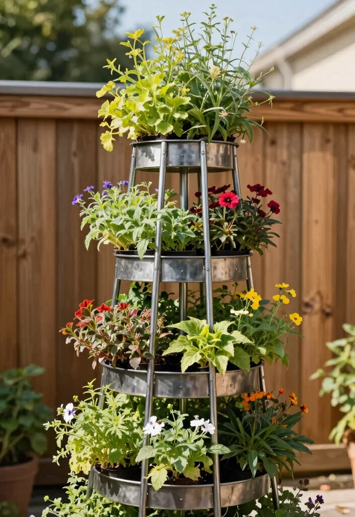 13 Sturdy Outdoor Plant Stand Ideas for Patios and Decks 8. Multi Level Plant Tower 0