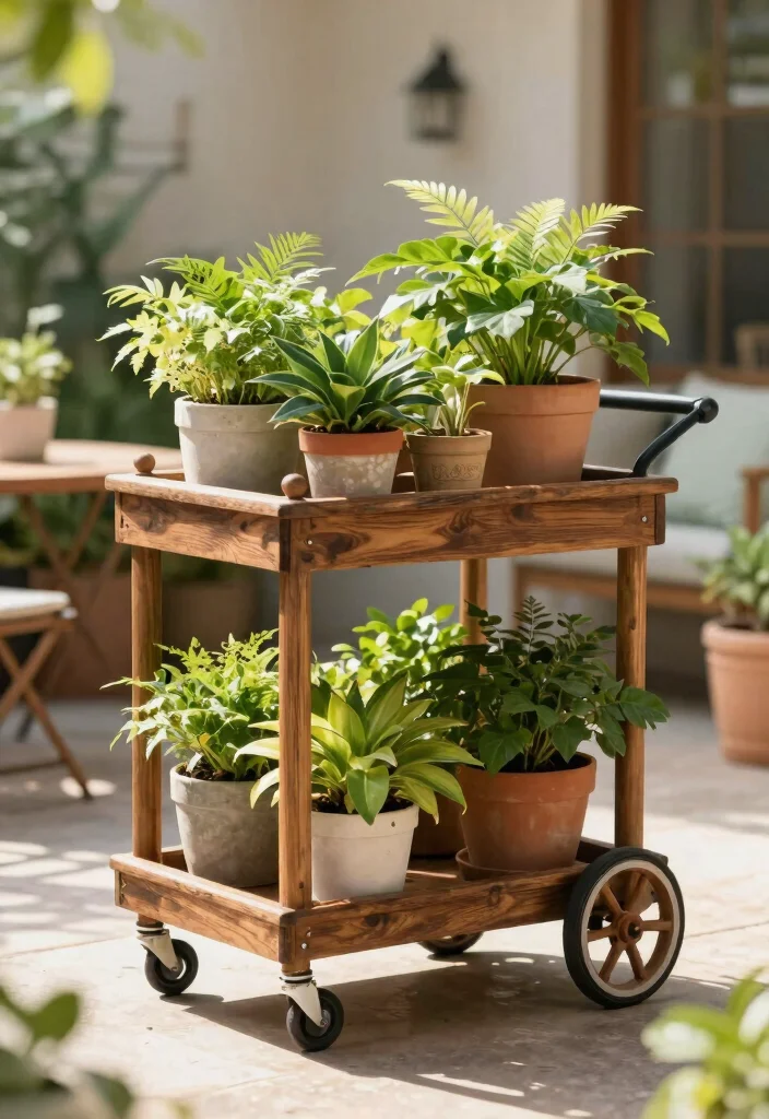 13 Sturdy Outdoor Plant Stand Ideas for Patios and Decks 9. Rolling Plant Carts 0