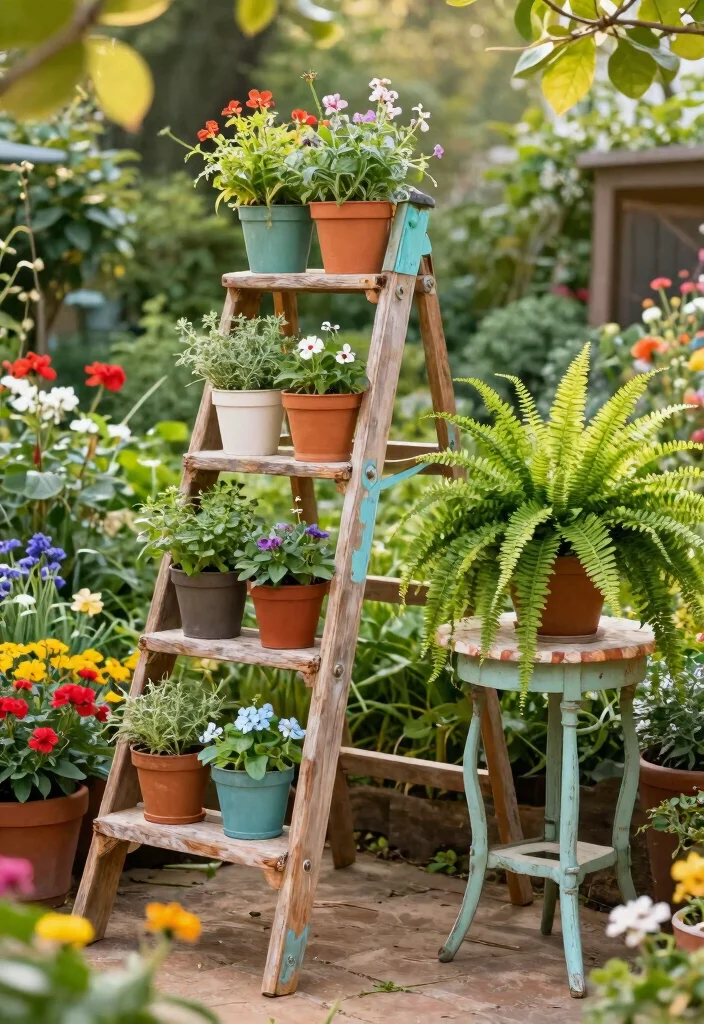 13 Sturdy Outdoor Planter Stand Ideas Better Display 6. Repurposed Furniture Planter Stand 0