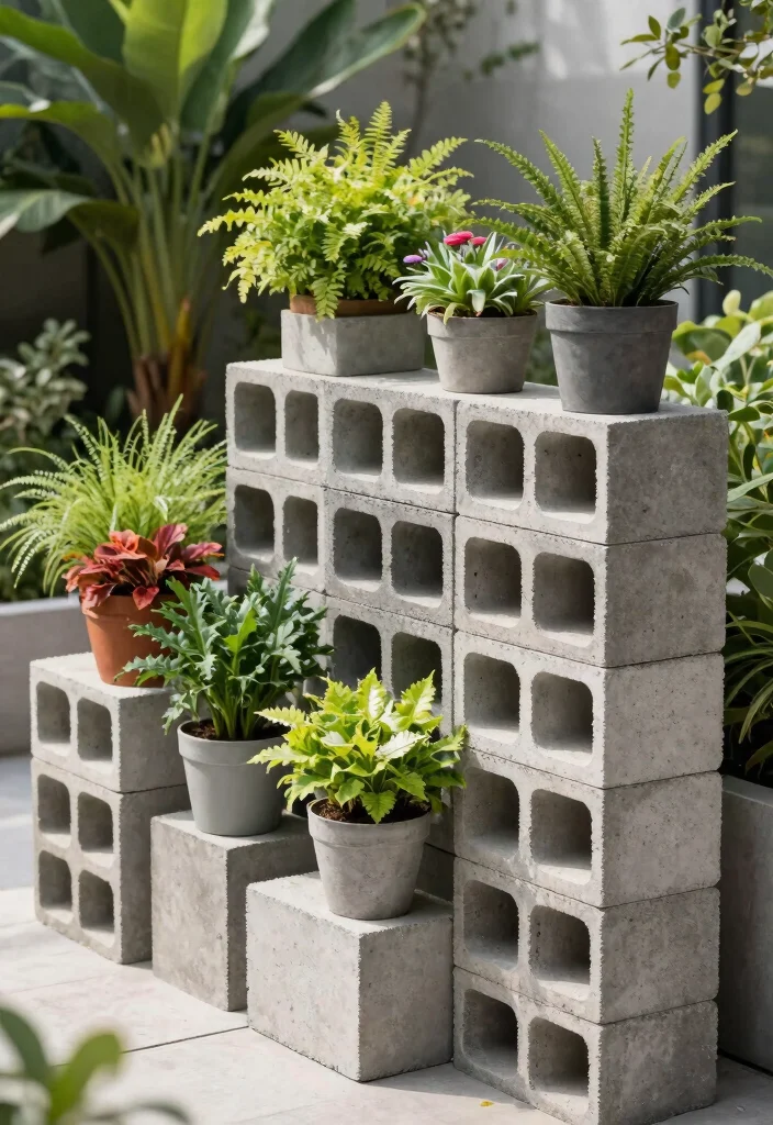 13 Sturdy Outdoor Planter Stand Ideas Better Display 7. Concrete Block Planter Stand 0