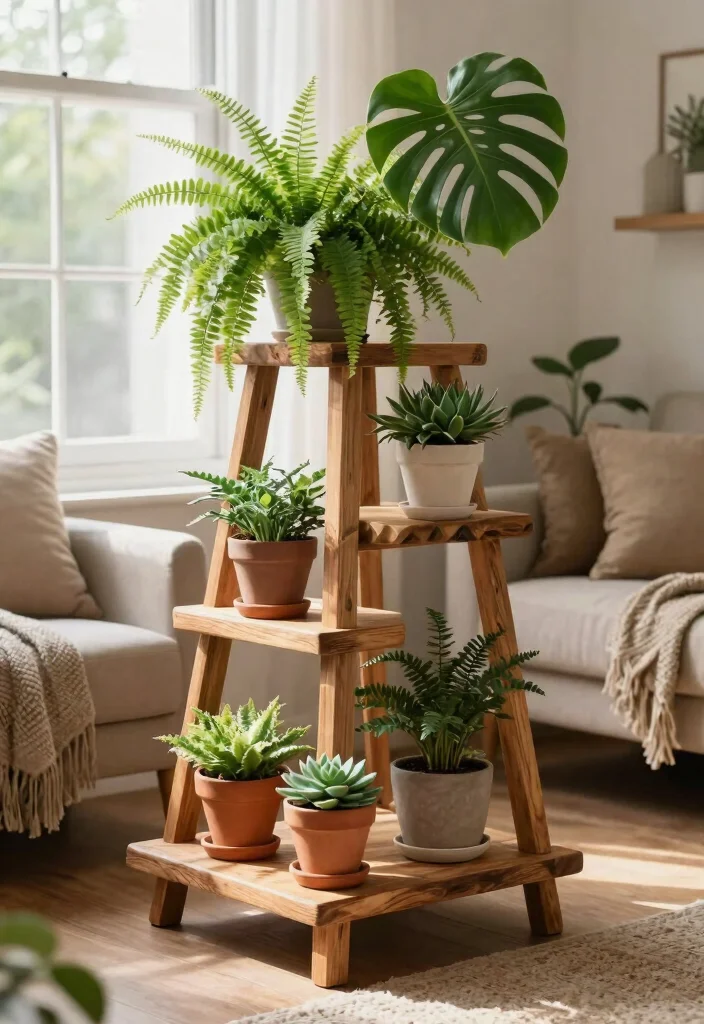 13 Warm Wooden Plant Stand Ideas DIY Inspiration 1. Tiered Wooden Plant Stand 0