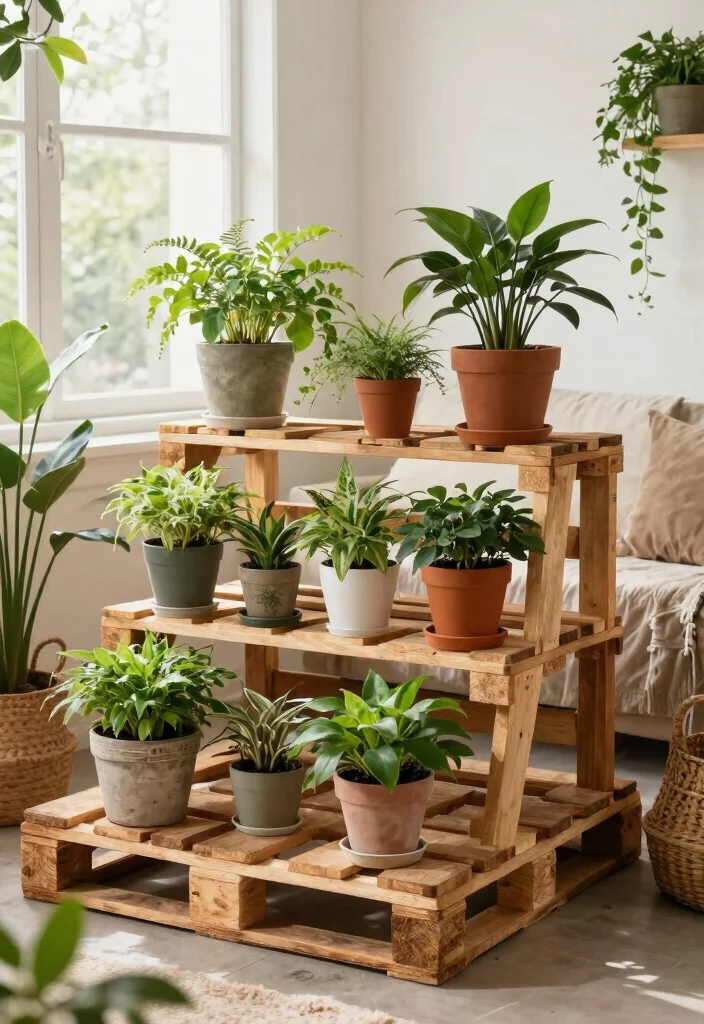 13 Warm Wooden Plant Stand Ideas DIY Inspiration 12. Rustic Pallet Plant Stand 0