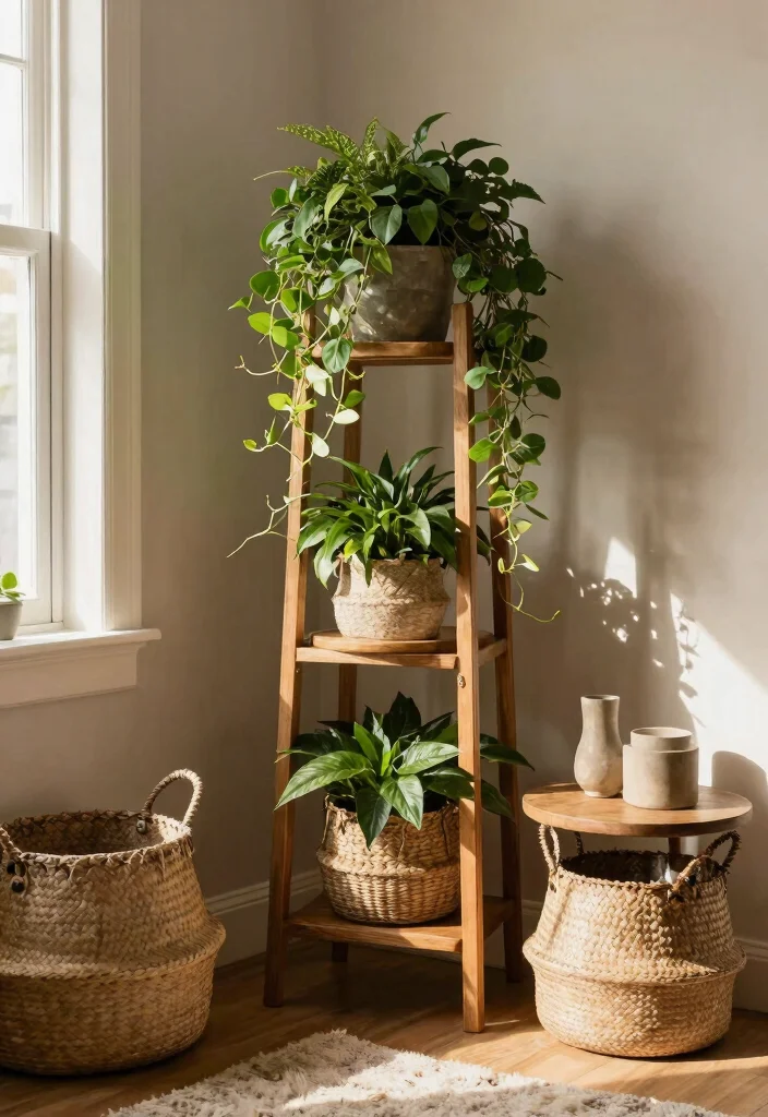 13 Warm Wooden Plant Stand Ideas DIY Inspiration 2. Corner Plant Nook 0