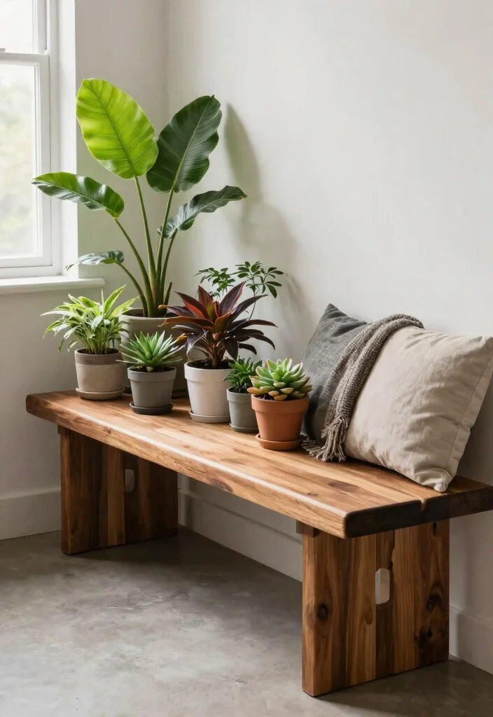 13 Warm Wooden Plant Stand Ideas DIY Inspiration 8. Multi Purpose Wooden Bench 0